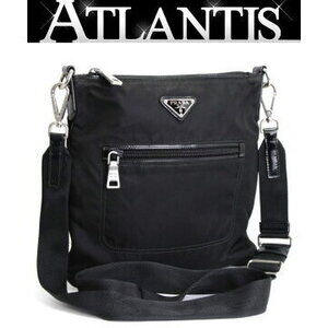 Prada Triangle Logo Shoulder Bag Exterior Pocket Nylon Black